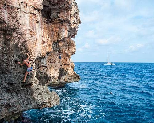 deep water soloing in Mallorca, Cala Marcal